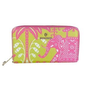 Spartina 449 Retreat Pink & Green Elephant Print Wallet EUC